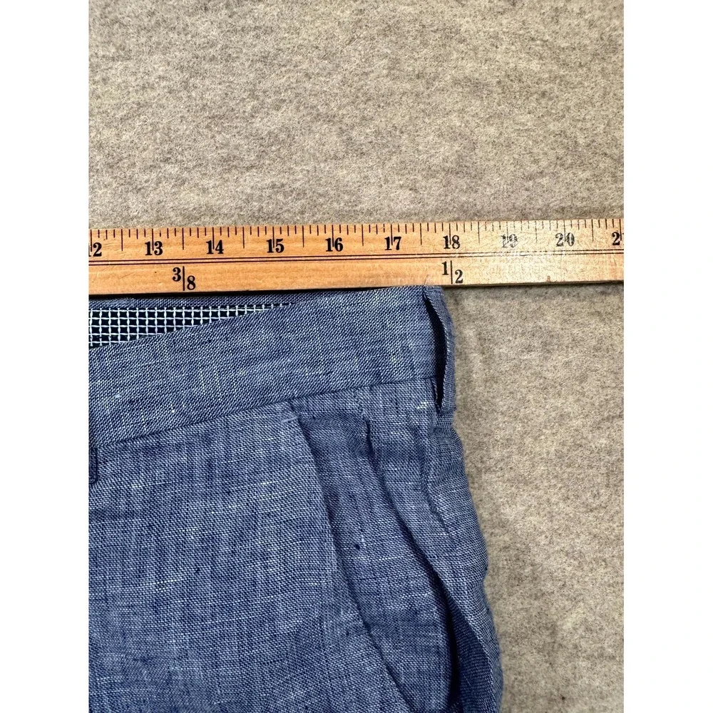 Murano Baird McNutt Slim Alex Fit Dress Pants Mens 34x30 Blue Flat Front Linen